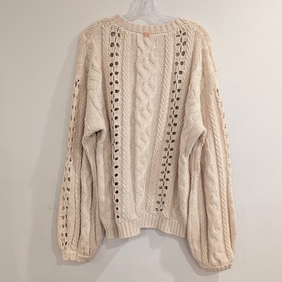 FOR LOVE & LEMONS KNITZ Wythe Bell Sleeve Sweater L Oversized Loose Weave Cream - Picture 6 of 14